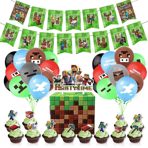 Bursdagssett: Minecraft - Ballonger, flaggirlander og kakeflagg Vanlig type