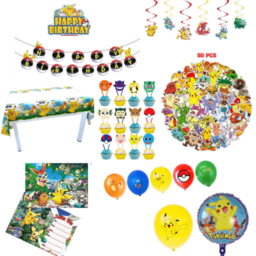 Bursdagssett: Pokémon - Kjempesett med ballonger, flaggirlander og mye mer