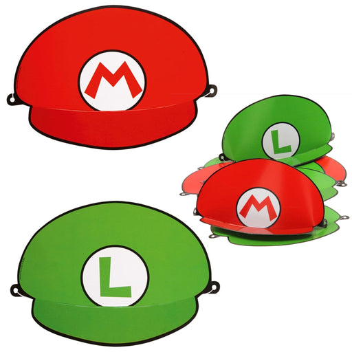 Partyeffekter: Nintendo - Mario hatt- og Luigi-partyhatter til bursdag (8 stk)