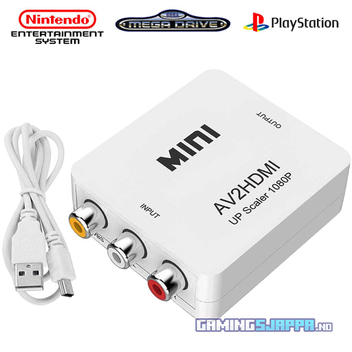 HDMI-adapter til N64, NES/SNES, SEGA, PS1 og andre konsoller med kompositt (Upscaler)