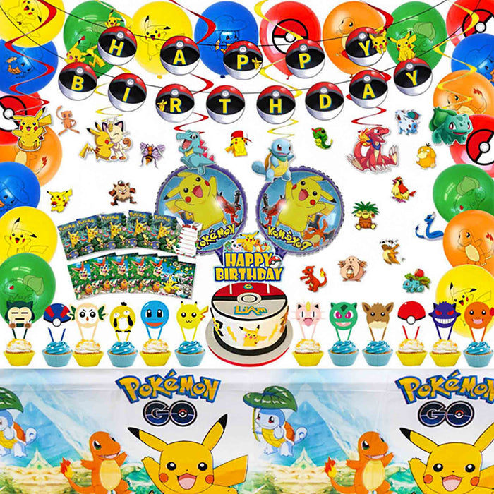 Bursdagssett: Pokémon - Kjempesett med ballonger, flaggirlander og mye mer