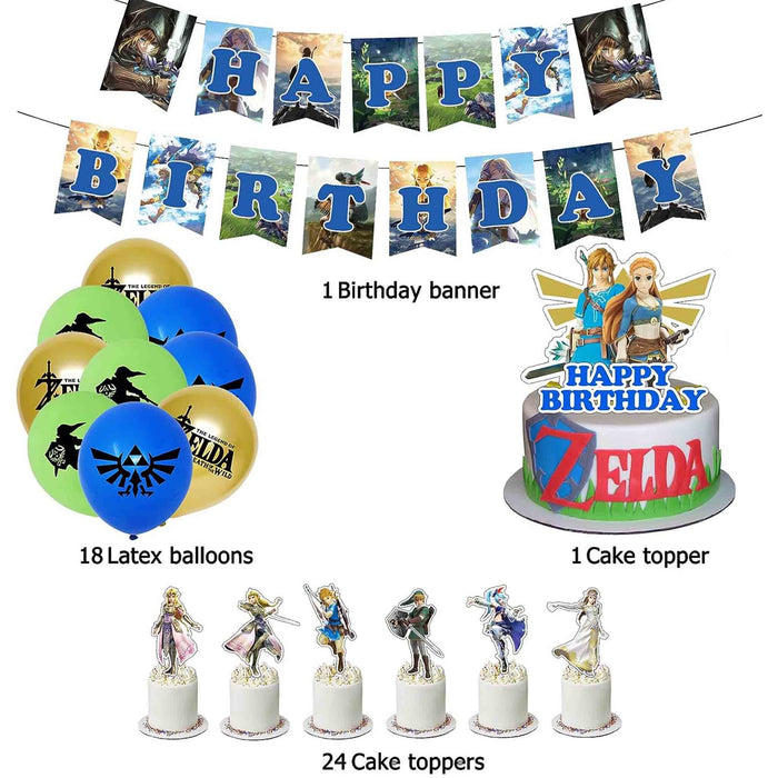 Bursdagssett: The Legend of Zelda - Ballonger, flaggirlander og kakeflagg