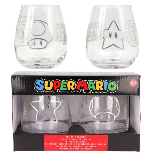 Krystallglass: Nintendo - Super Mario-logo med Power Ups, Starman etc (2 stk) - Gamingsjappa.no