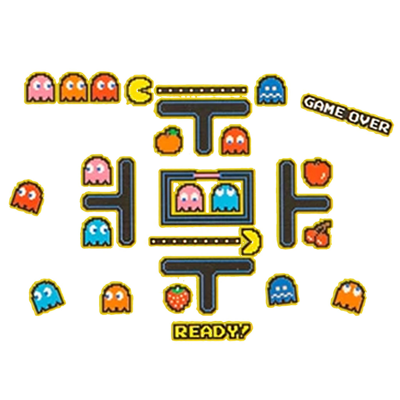 PacMan og Ghosts som pixelformet (29 stk