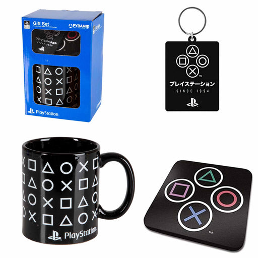 Gavesett/kopp: PlayStation - Krus, drikkebrikke og nøkkelring med PS-symboler - Gamingsjappa.no