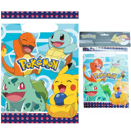 Partybag: Pokémon - Godteposer med motiv av Pikachu, Bulbasaur, Charmander og Squirtle (8 stk) - Gamingsjappa.no