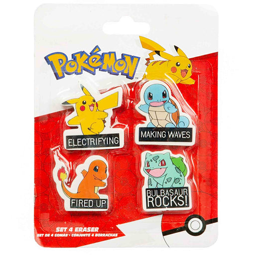 Viskelær: Pokémon - Pikachu, Bulbasaur, Charmander og Squirtle (4 stk) - Gamingsjappa.no