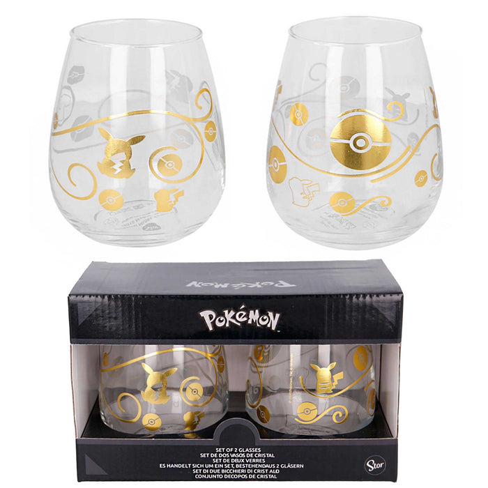 Krystallglass: Pokémon - Pikachu og Poké Balls pyntemotiver i gull (2 stk) - Gamingsjappa.no