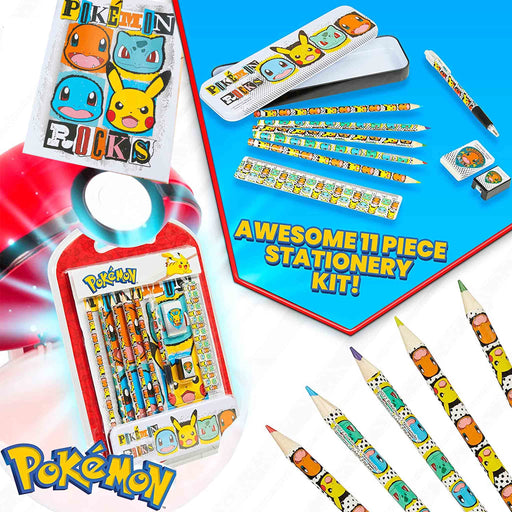 Skolesett: Pokémon - Pikachu-skriveblokk, pennal, penn, fargeblyanter med mer - Gamingsjappa.no