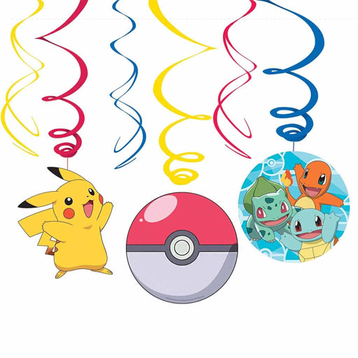 Partydekorasjon: Pokémon - Virvler og anheng med Pikachu, Poké Ball og div til bursdag (6 stk)