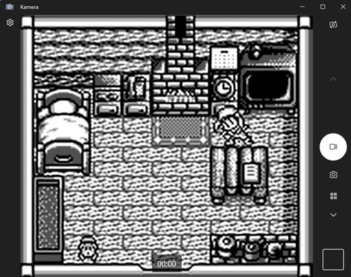 Skjermbilde fra test med en Game Boy Advance SP-konsoll og "Kamera"-appen til Windows