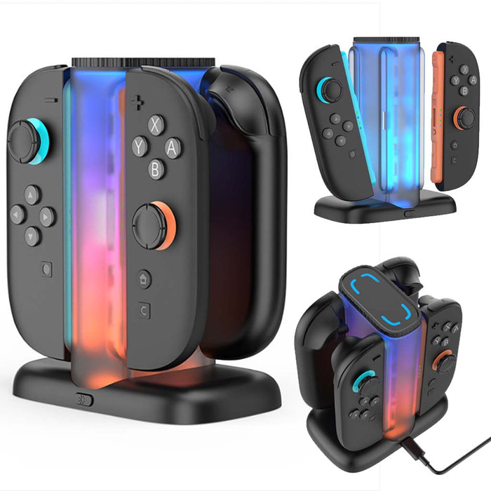 USB-ladestasjon med RGB-LED til 4 stk Joy-Con 2-kontrollere (Nintendo Switch 2)