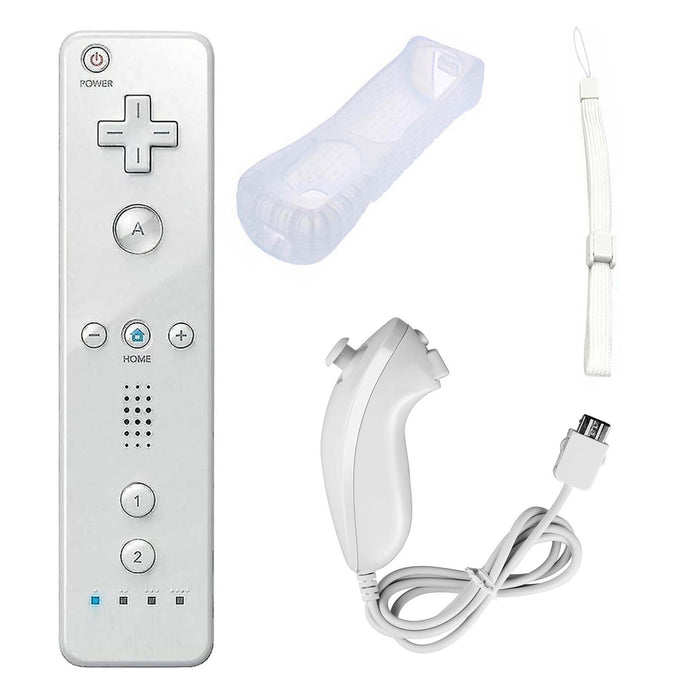 Wii kontrollersett | Wii Remote, Nunchuk og grep med stropp til Wii og Wii U (tredjepart) Hvit