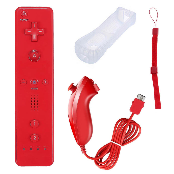 Wii kontrollersett | Wii Remote, Nunchuk og grep med stropp til Wii og Wii U (tredjepart) Rød