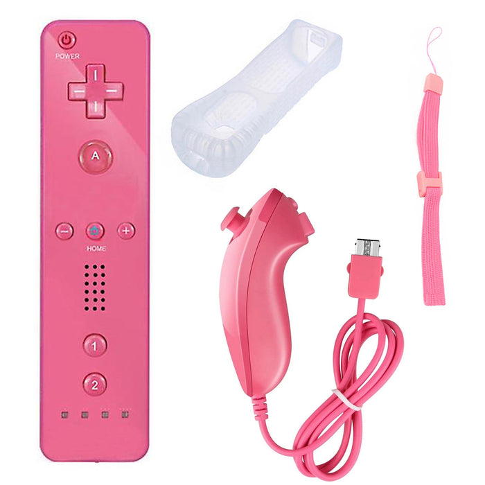 Wii kontrollersett | Wii Remote, Nunchuk og grep med stropp til Wii og Wii U (tredjepart) Rosa