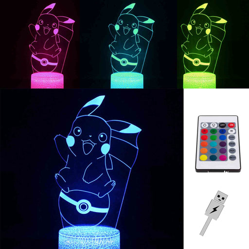 3D LED-lamper med Pokémon-motiv Pikachu og Poké Ball