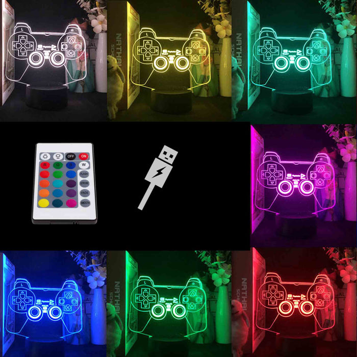 3D LED-lamper med spillmotiv: PlayStation | Zelda | Mario | Fortnite PS DualShock-kontroller