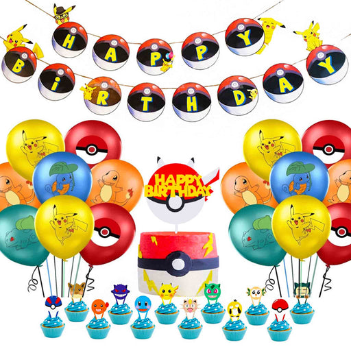 Bursdagssett: Pokémon - Ballonger, flaggirlander og kakeflagg
