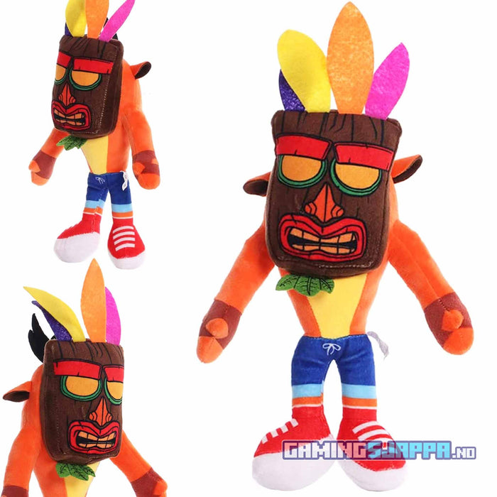 Plushbamse: Crash Bandicoot med Aku Aku-maske (26cm)