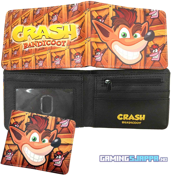 Lommebok: Smilende Crash Bandicoot med logo på baksiden