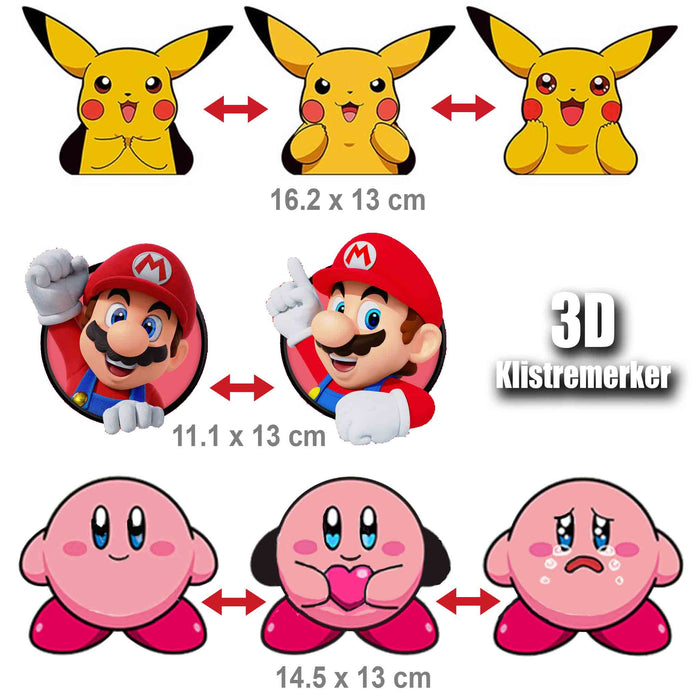Lentikulære 3D-klistremerker | Pikachu | Mario | Kirby