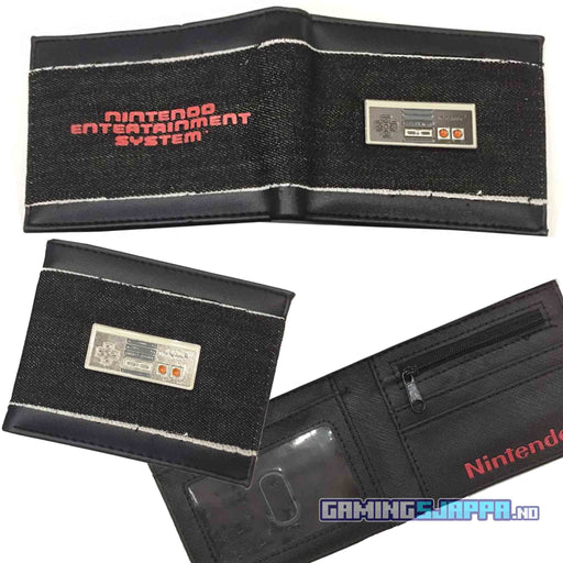 Lommebok: NES-logo med metallkontroller over dongeri