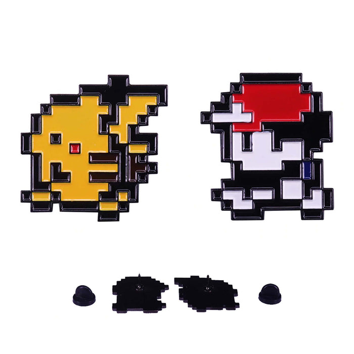 Pins-sett: Pokémon - Pixel Pikachu og Ash-sett i 8-bit Game Boy-stil