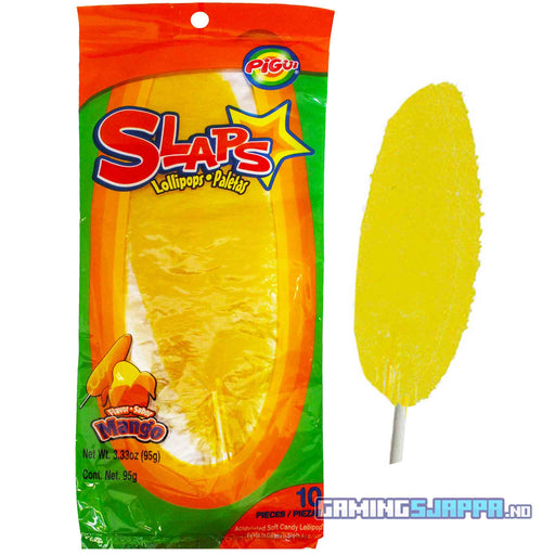 Karamell: Slaps Lollipops med mangosmak 10 stk [100g] (Pigüi) Gamingsjappa.no