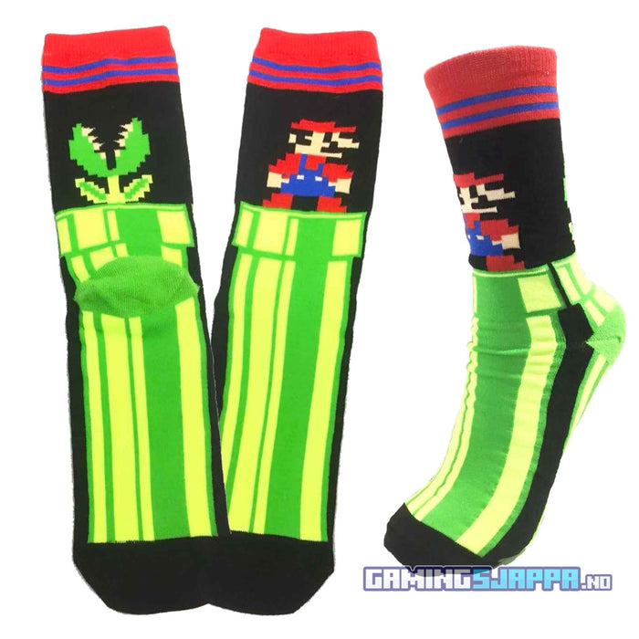 Sokker: Super Mario - 8-bit Mario, rør og Piranha Plant Gamingsjappa.no