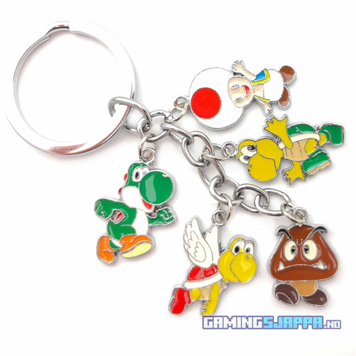 Nøkkelring av metall: Super Mario - Toad, Yoshi, Goomba, Koopa Troopa og Parakoopa