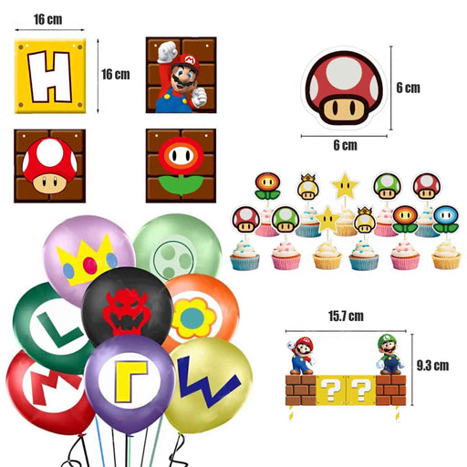 Bursdagssett: Super Mario - Ballonger, flaggirlander og kakeflagg Gamingsjappa.no