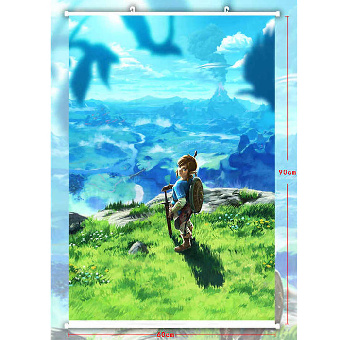 Tøyplakat: The Legend of Zelda: BotW - Hyrule og Link | Wall Scroll
