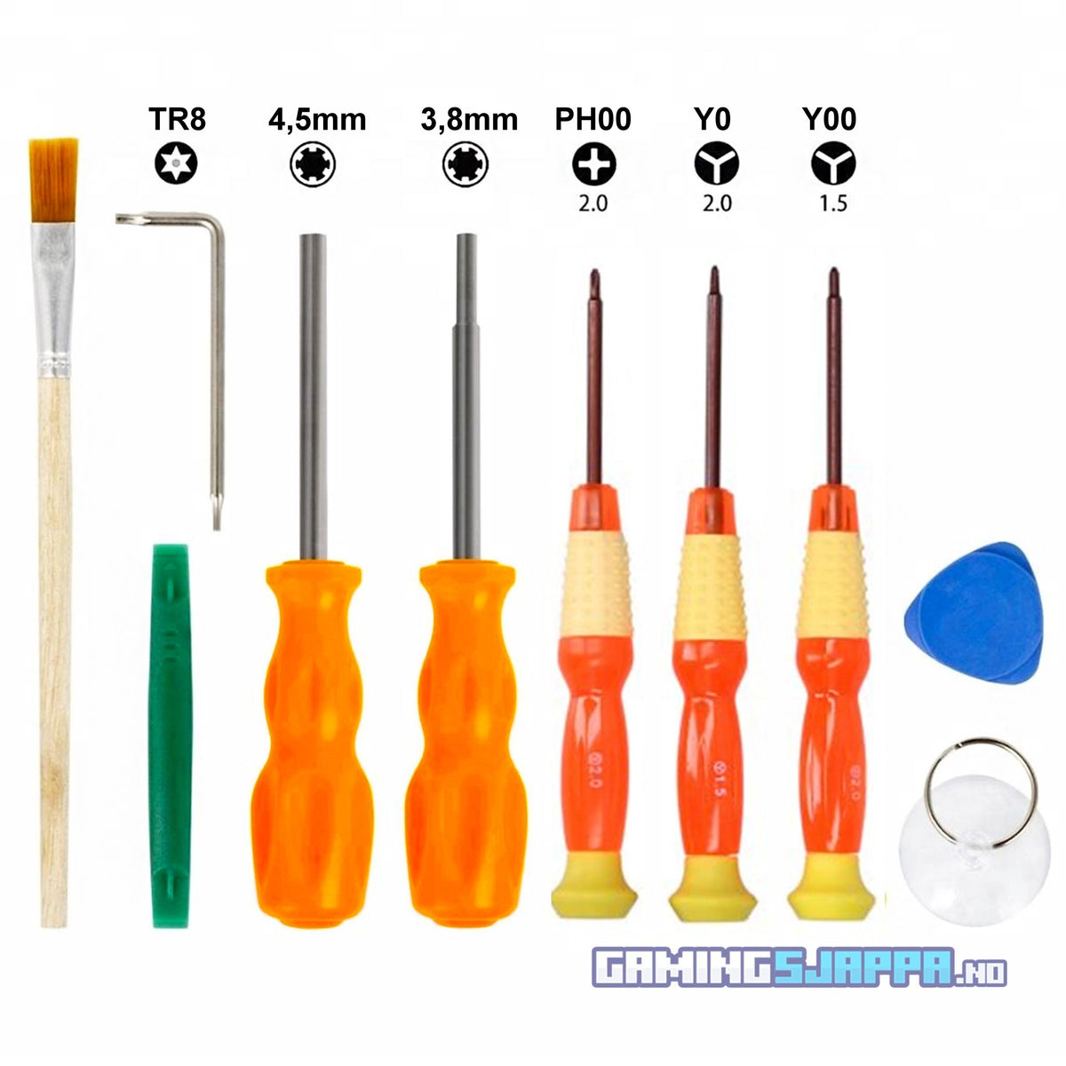 Verktøysett: Tri-Point Y00/Y0, Philips PH00, Gamebit 3.8/4.5, Torx TR8