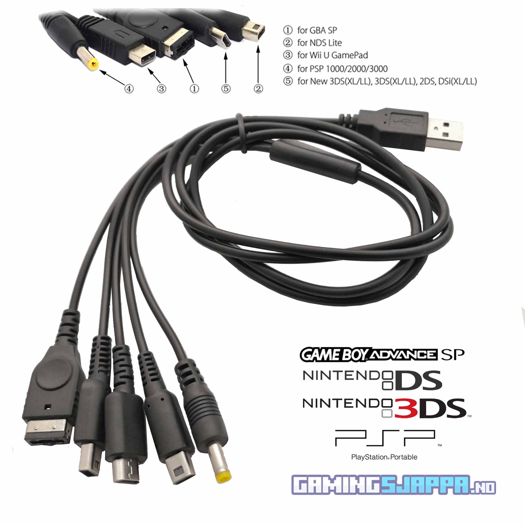 Link-e : 5 in 1 USB ladekabel für Nintendo 3DS (DSI), GBA, DS Lite konsole,  Wii-U controller and SONY PSP